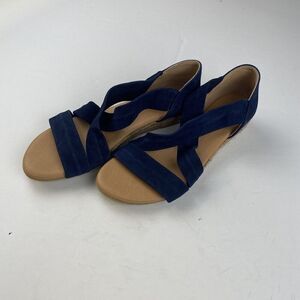 Pima2 Women's Suede Wedge Sandals Navy Blue Made in Spain Sz 7.5/ EU38 Pre Owned
